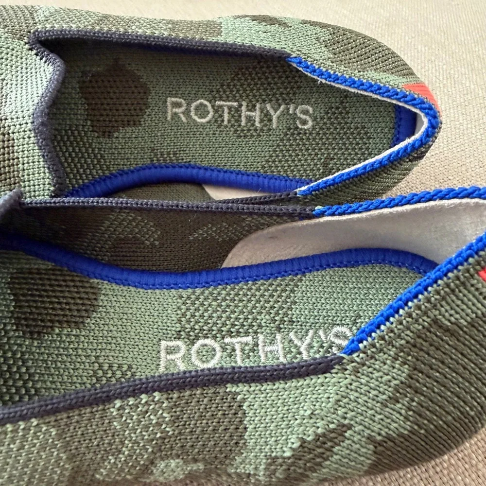 Rothys Kids Loafers Green Camo Knit‎ Slip On Shoes Size K12 004-102